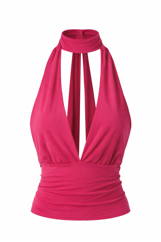 Evelyn Halter Tie Top Red