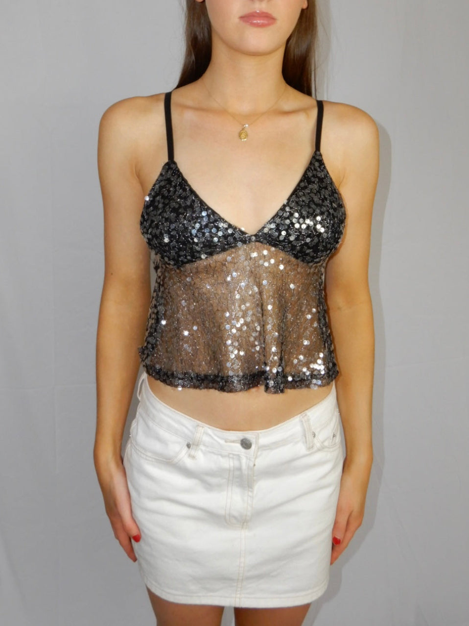 Ava Sequin Cami Silver