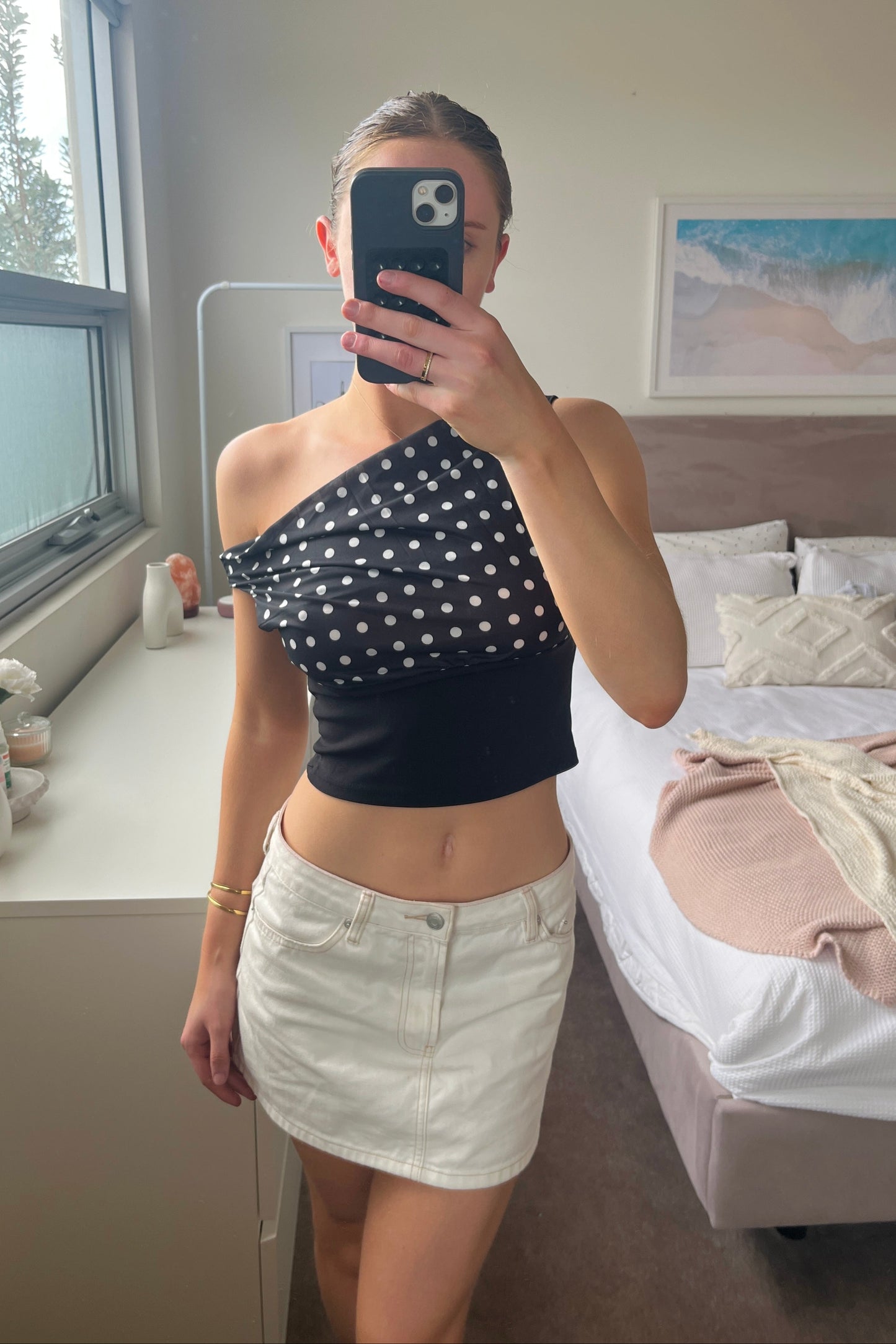 Dahlia Polka Dot Off The Shoulder Black