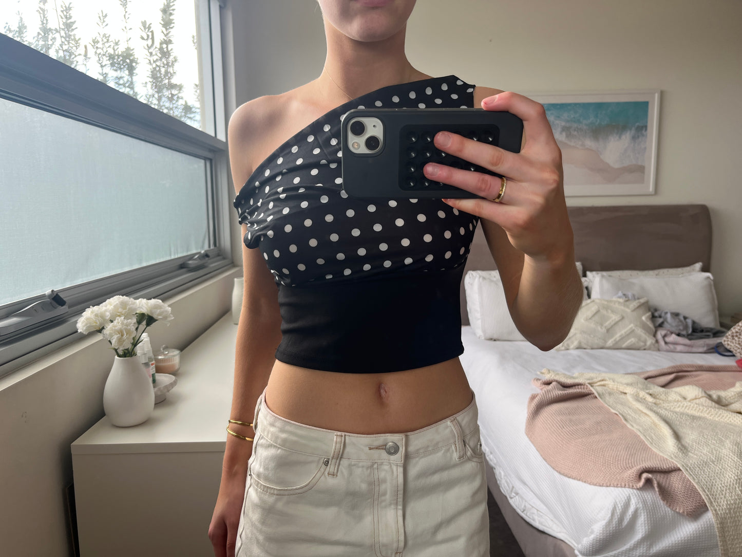 Dahlia Polka Dot Off The Shoulder Black