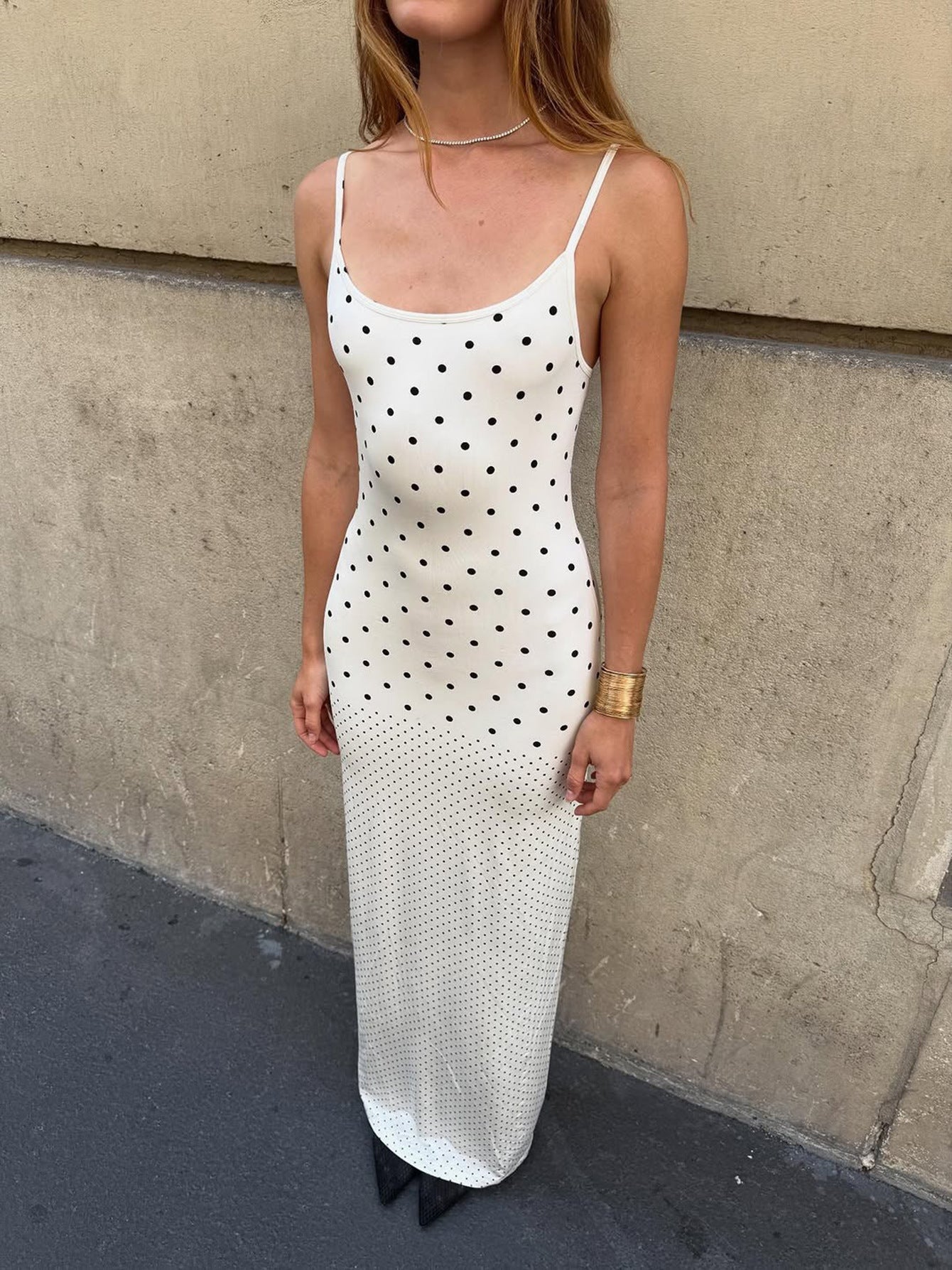 White & Black Polka Dot Maxi Dress