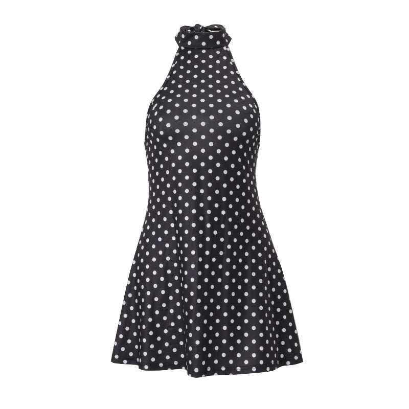 Rebecca Polka Dot Halter Dress Black