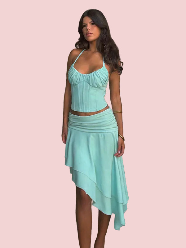 Lily Aqua Midi Skirt & Halter Set