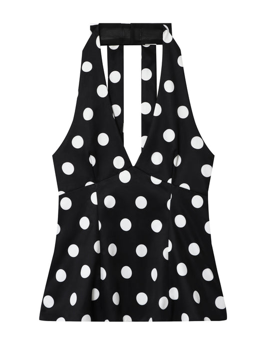 Elani Polka Dot Halter Top Black
