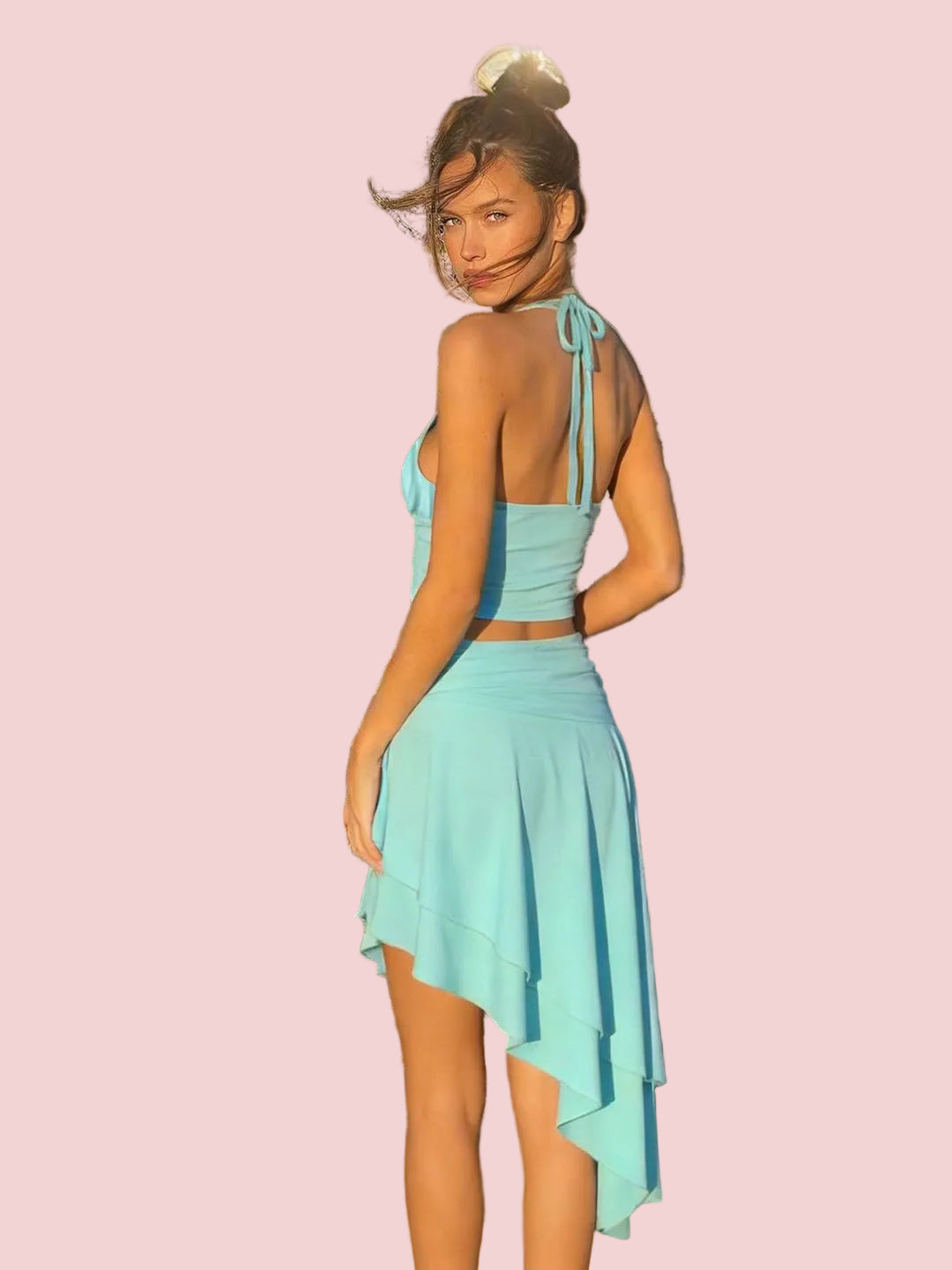 Lily Aqua Midi Skirt & Halter Set