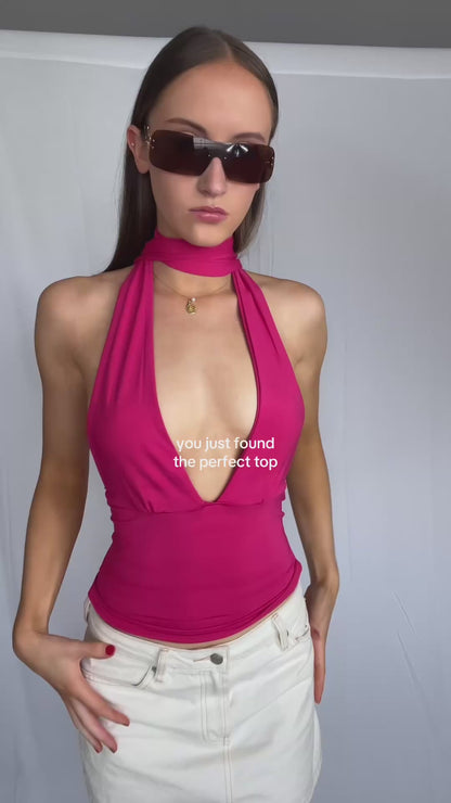 Evelyn Halter Tie Top Red