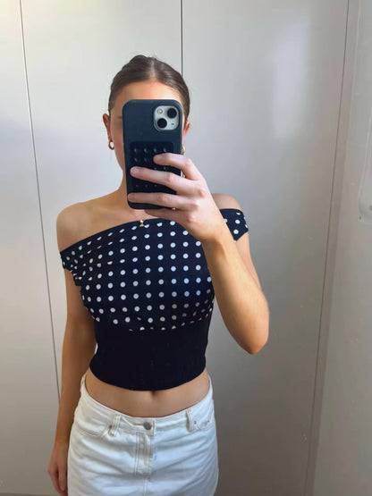 Dahlia Polka Dot Off The Shoulder Black