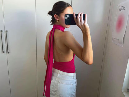 Evelyn Halter Tie Top Red