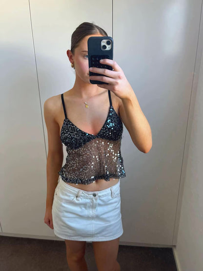 Ava Sequin Cami Silver
