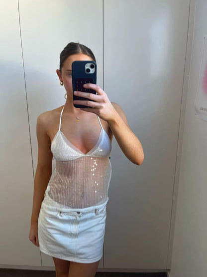 Serena Shimmer Top White