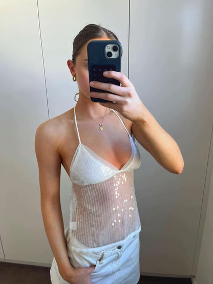 Serena Shimmer Top White